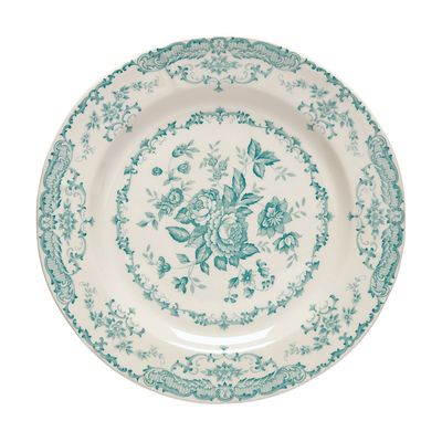 Set of 6 soup plates turquoise roses