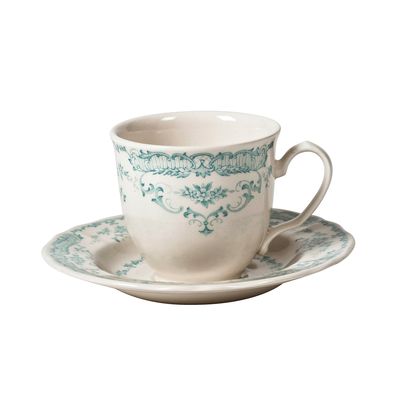 Set of 6 coffee cups with saucer turquoise roses