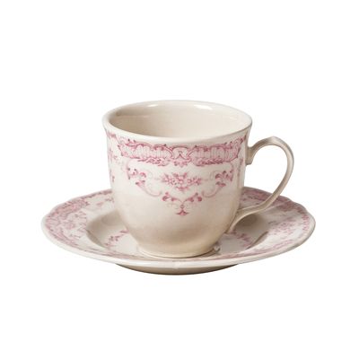 Set of 6 coffee cups with saucer pink roses