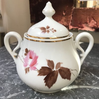 Vintage coffee set with leaves and flowers