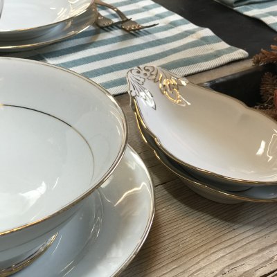 Vintage table set with gold lines