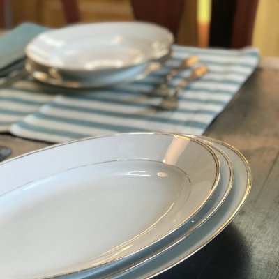 Vintage table set with gold lines