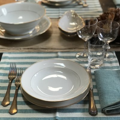 Vintage table set with gold lines