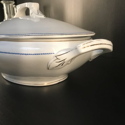 Vintage  tureen with blue rope and gold line