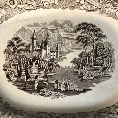 Vintage rectangular tray with landscape