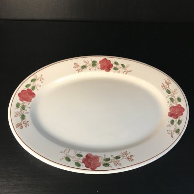 Vintage ovael serving platter with red flowers