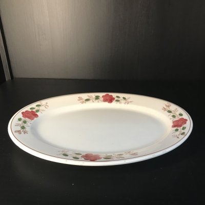 Vintage ovael serving platter with red flowers