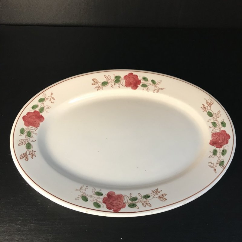 Vintage ovael serving platter with red flowers