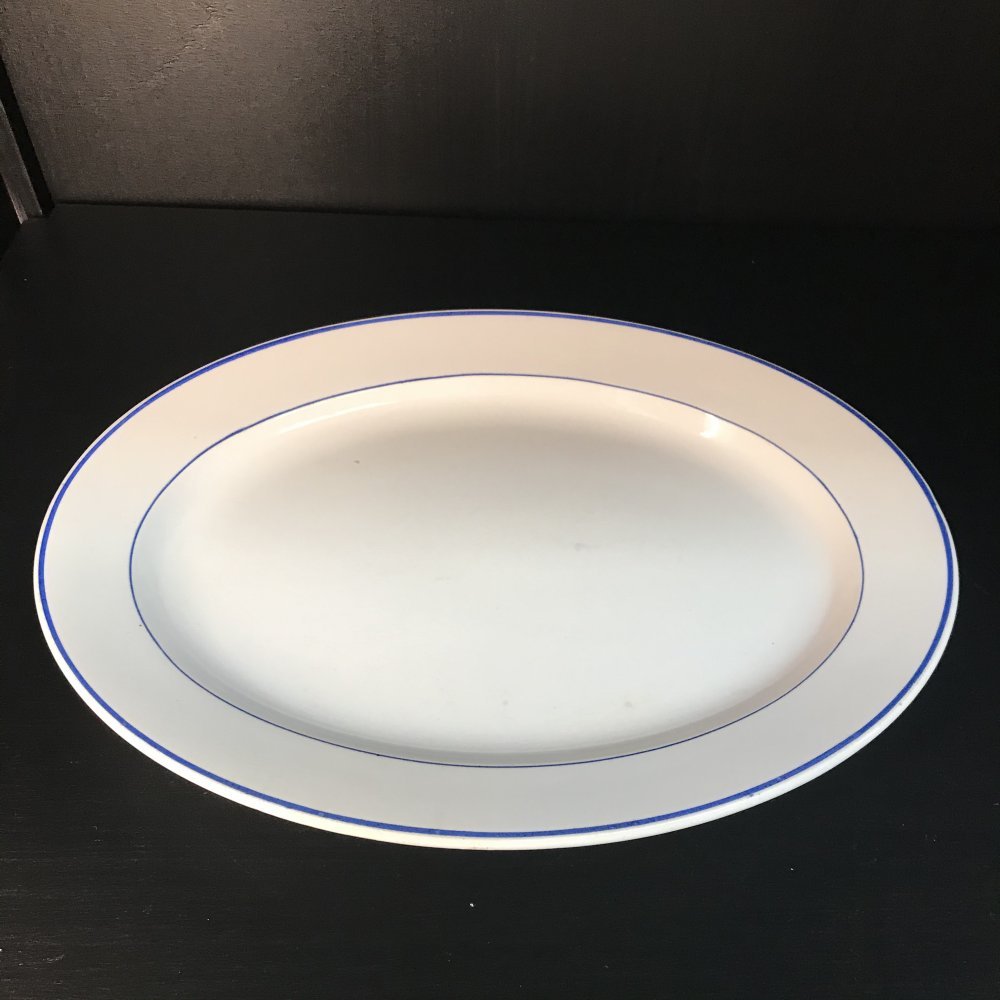 Vintage oval tray with blue lines