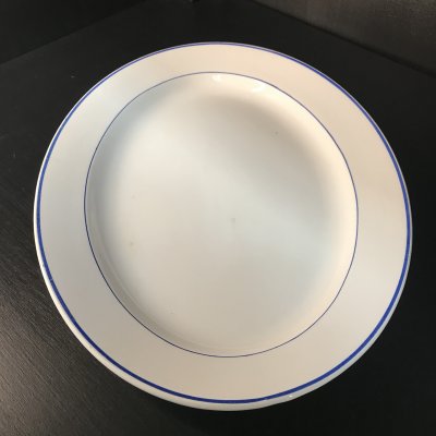 Vintage oval tray  with blue lines 