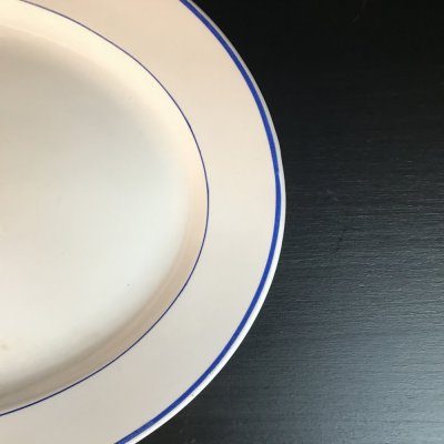 Vintage oval tray  with blue lines 