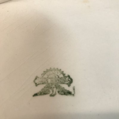 Vintage oval tray  with blue lines 