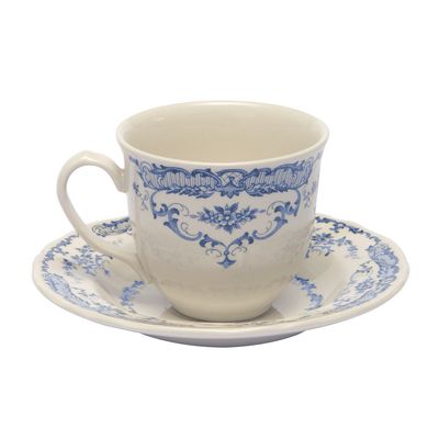 Set di 6 tazze da tè con piattino rose blu