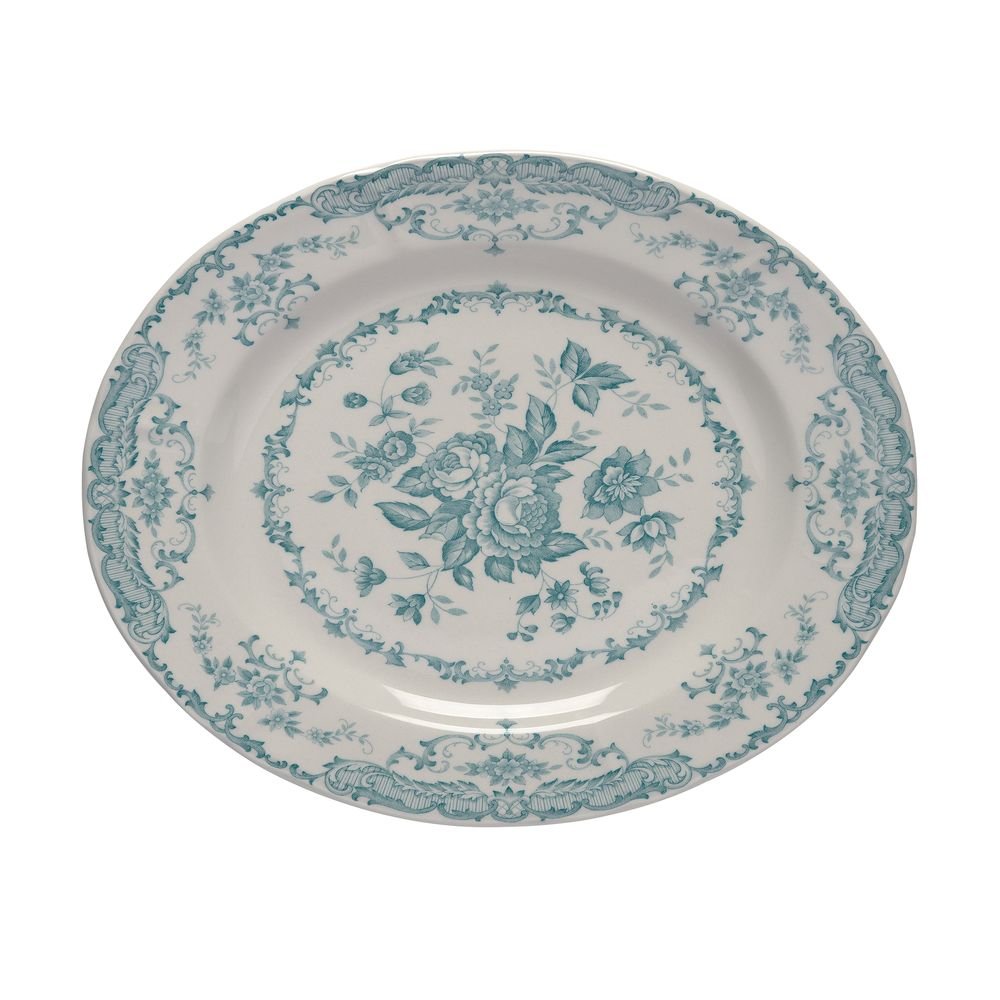 Oval platter turquoise roses