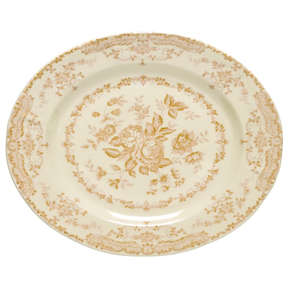 Oval platter ocher roses