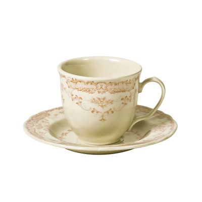 Set of 6 coffee cups with saucer ocher roses