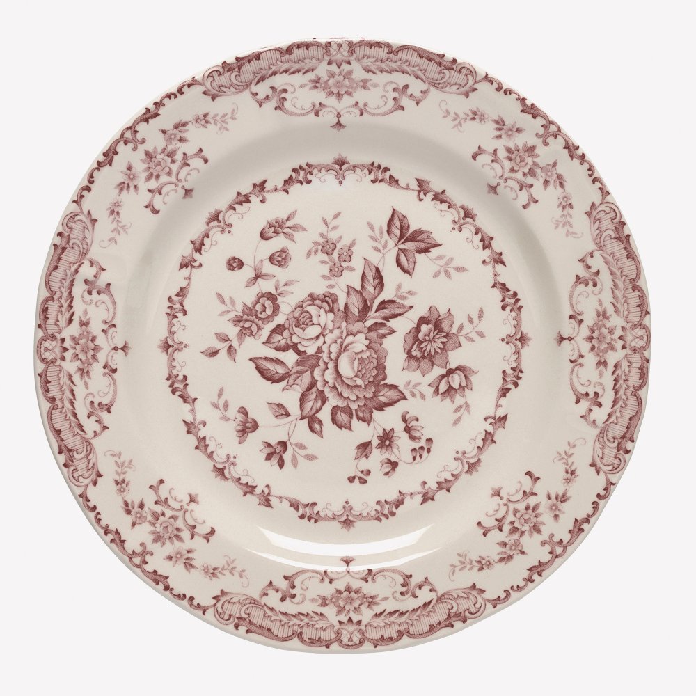 Set of 6 dinner plates roses terracotta color