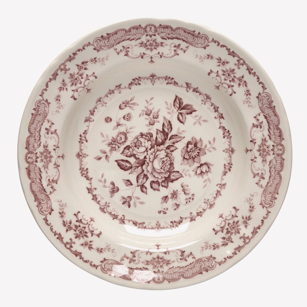 Set of 6 soup plates roses terracotta color