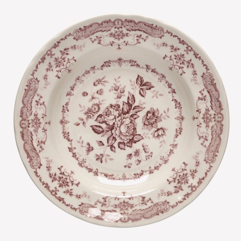 Set of 6 soup plates roses terracotta color