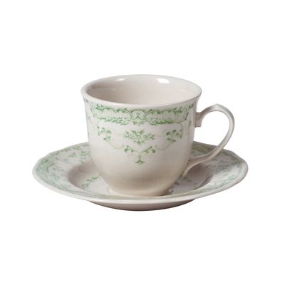 Set of 6 tea cups with saucer green roses