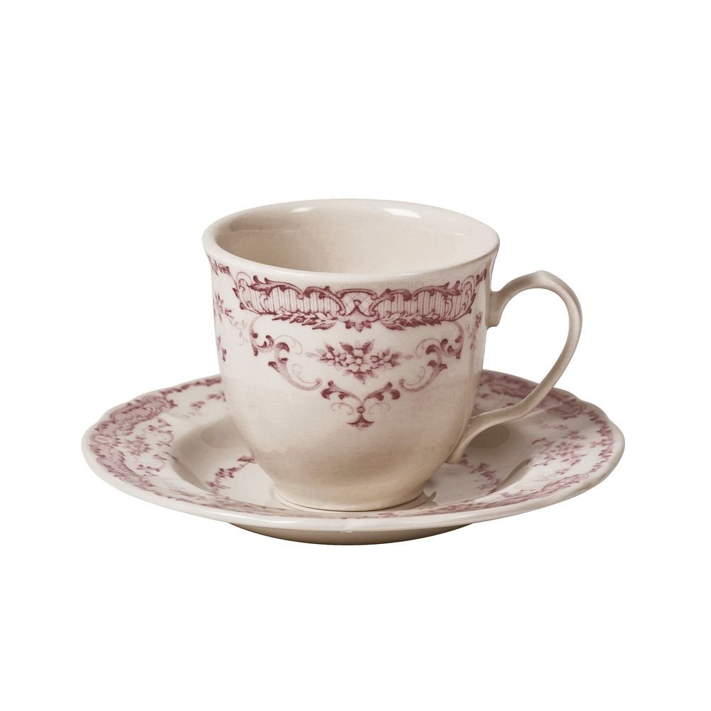 Set of 6 coffee cups with saucer roses terracotta color