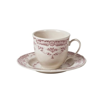 Set di 6 tazze da tè con piattino rose terracotta