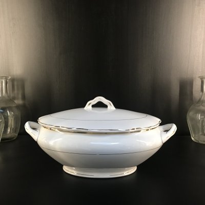 Vintage tureen with gold lines and edges