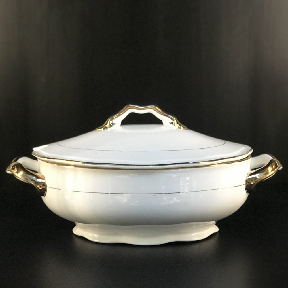 Vintage tureen with gold handles