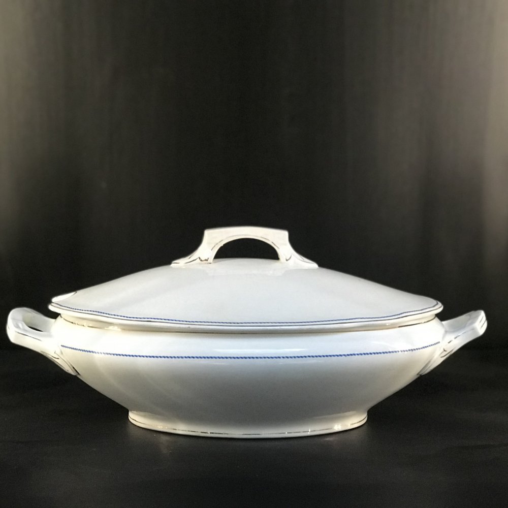 Vintage tureen with blue rope and gold line