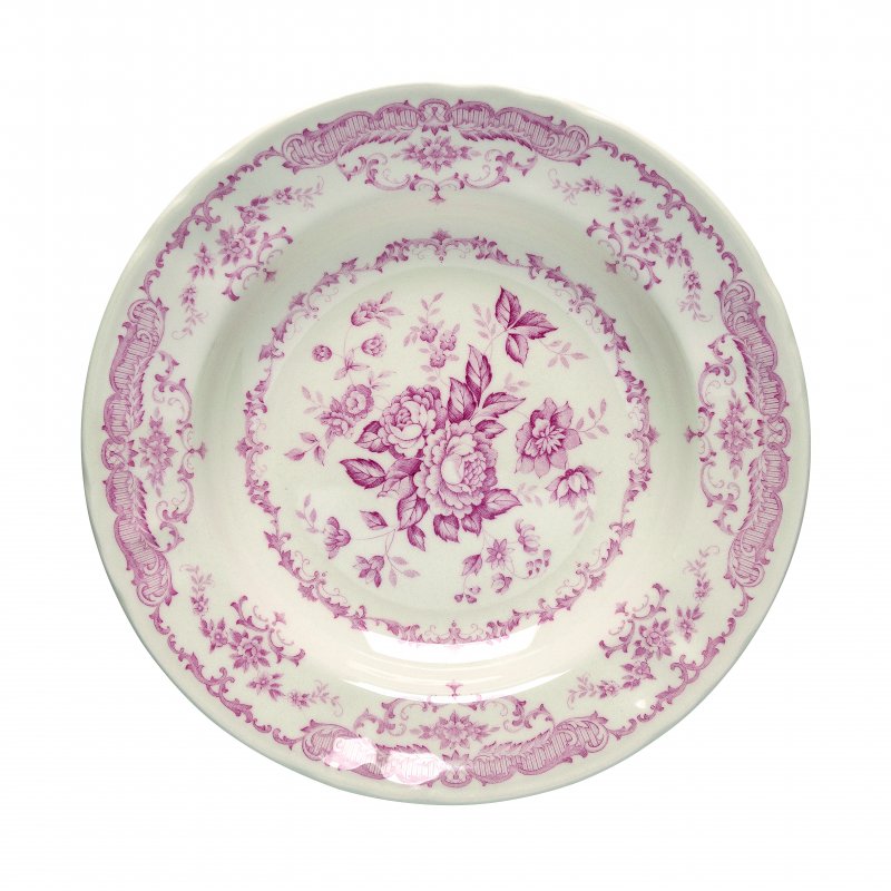 Set of 6 soup plates pink roses