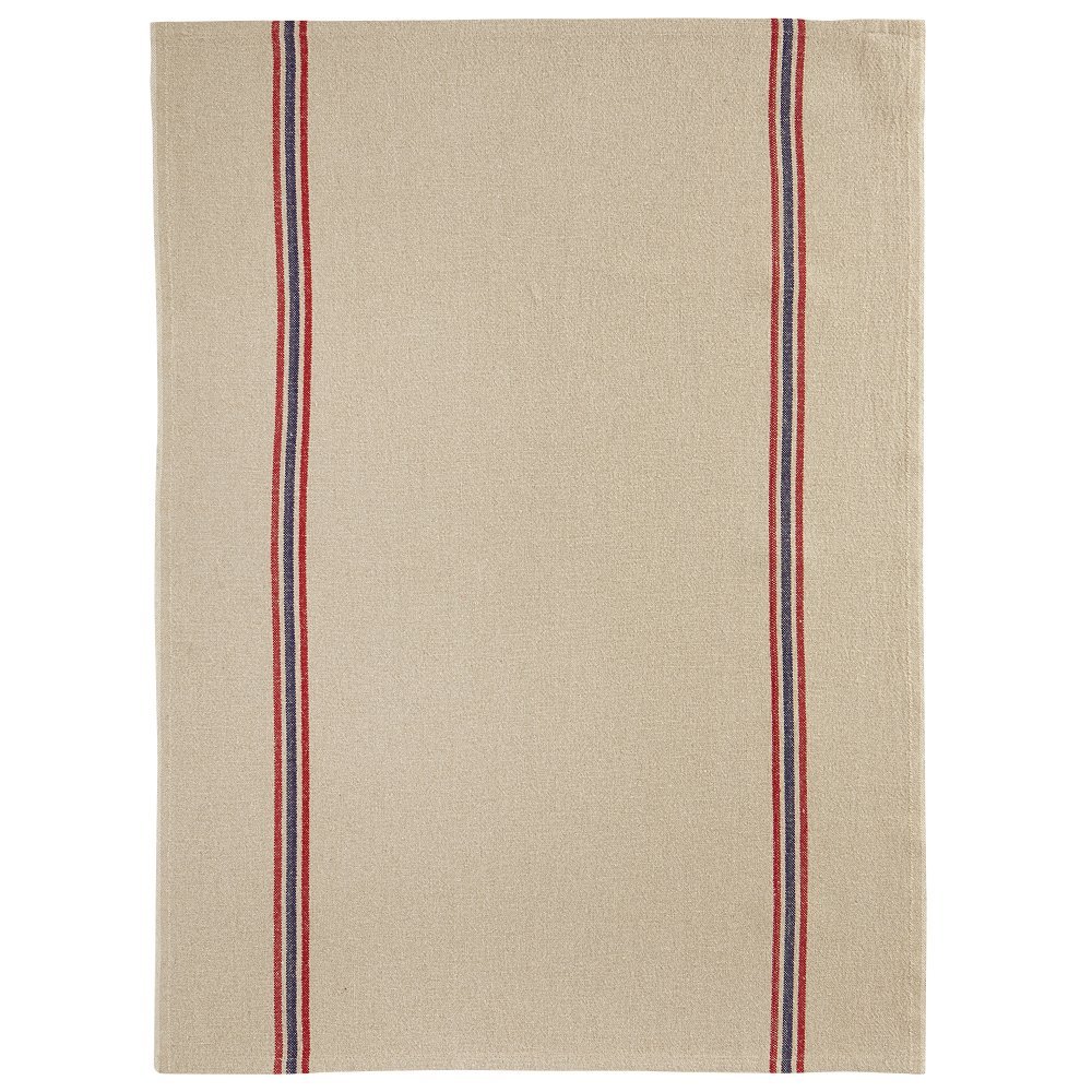Tea towel naturel with blu/red stripes