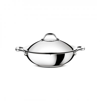 Steel wok with lid and grid
